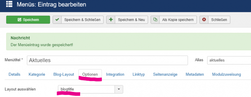 Einstellungen im Adminbereich Einstellungen im Adminbereich