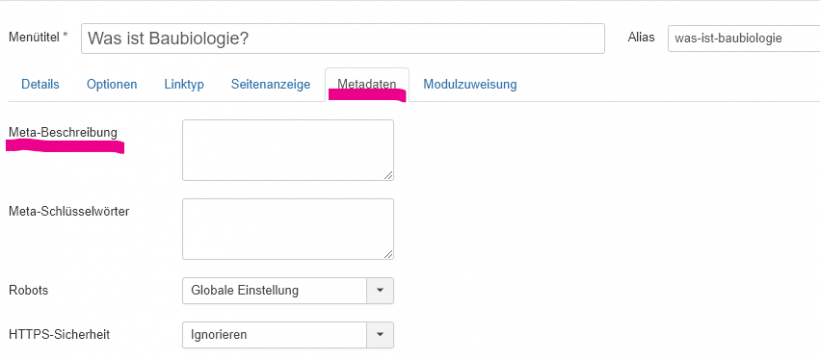 Metadaten / Seitenbeschreibung